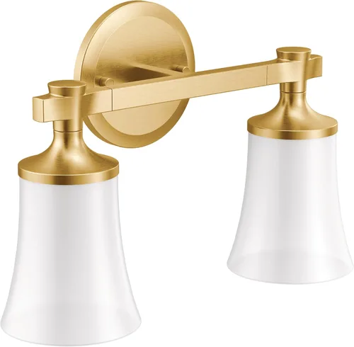 Miniatura 4 de Moen YB0362NL Flara - Lámpara de tocador de baño de doble montaje con 2 luces con vidrio esmerilado, níquel pulido