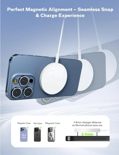 Miniatura 2 de Cargador magnético inalámbrico Magsafe para iPhone: almohadilla de carga para iPhone 17/16/15/14/13/12 Serie y AirPods Pro 4-2, imán fuerte, puertos