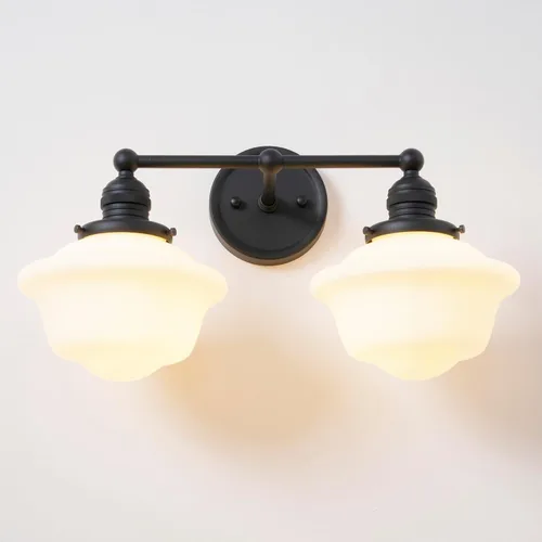 Miniatura 12 de Apliques de Pared Dorados de 2 Luces, Aplique de Pared Vintage para Baño con Vidrio Esmerilado de Doble Brazo de Latón, Luz de Tocador para Baño