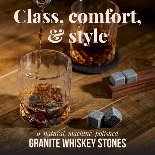 Miniatura 3 de Mixology & Craft Piedras de whisky – Juego de 6 rocas de whisky escalofriantes de granito en forma de cubo, regalos de whisky para hombres