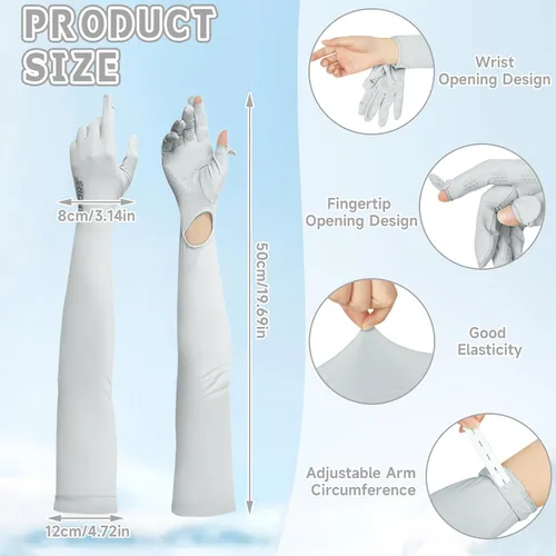 Miniatura 3 de 3 pares de guantes de sol largos UV para mujer, pantalla táctil, guantes protectores de dedo completo UPF 50+ para deportes al aire libre