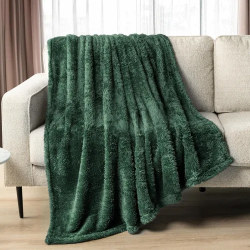 PAVILIA - Manta Sherpa para sofá, color verde esmeralda, mullida, cálida, suave y esponjosa para cama individual, acogedora, súper suave, ligera,