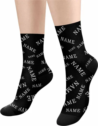 Miniatura 2 de Artsadd Calcetines personalizados con texto y foto de nombre Tu texto en color sólido Negro Personalizado Divertido Crew Sock Regalos