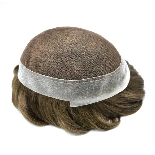 Miniatura 5 de Tupé para hombre, pieza de cabello humano real, encaje francés con piel de poliéster alrededor del sistema de cabello, 8 x 10 pulgadas, unidad