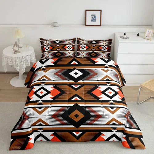 Miniatura 26 de Erosebridal - Juego de ropa de cama estilo tribal bohemio azteca, edredón con estampado étnico blanco y negro, bohemio, tamaño King, juego de Multi