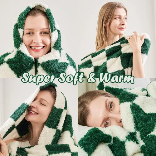 Miniatura 7 de Qeils Manta a cuadros de microfibra súper suave de punto verde bosque para sofá, silla, cama, camping, manta ligera de viaje - 60 x 80 pulgadas
