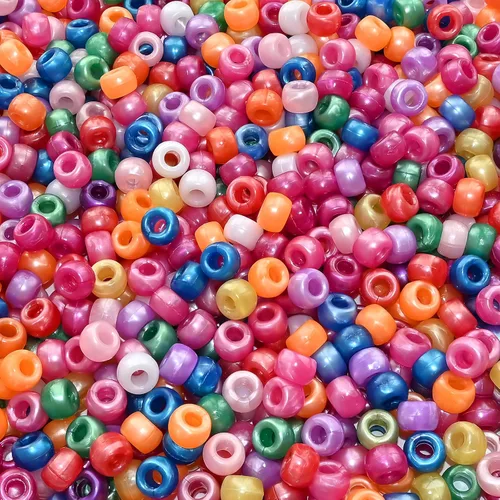 Miniatura 24 de Amaney - 500 cuentas de plástico para poni de 0.236 x 0.354 in, mezcla de colores mezclados con purpurina transparente