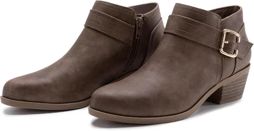 Miniatura 5 de Athlefit Botines gruesos de tacón bajo para mujer, botines clásicos con punta puntiaguda y cremallera lateral