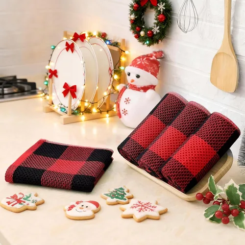 Miniatura 2 de Homaxy - Trapos de cocina 100% de algodón, tejido gofre a cuadros, 13 x 28 pulgadas, toallas súper suaves y absorbentes para secar platos, paquete