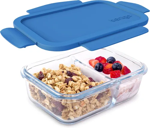 Miniatura 9 de Bentgo® Snack de vidrio – Contenedor de aperitivos estilo Bento, a prueba de fugas, con tapa hermética y diseño dividido de 2 compartimentos, Púrpura