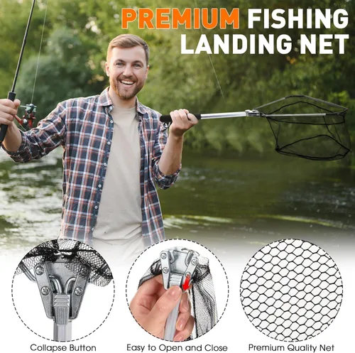 Miniatura 5 de RoundFunny Kit de herramientas de pesca de 10 piezas, alicates de pesca con cordón y fundas protectoras, salabre, cuchillo de filete, balanza
