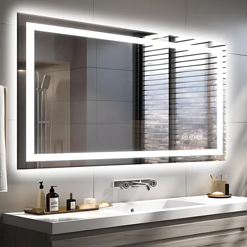 Miniatura 19 de EchosLife Espejos de baño LED de 20 x 28 pulgadas para pared, marco de aluminio negro (frontal y retroiluminado), espejo de tocador antivaho