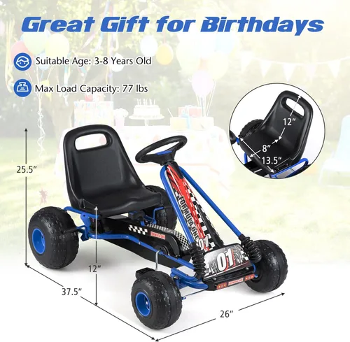 Miniatura 7 de HONEY JOY Pedal Go Kart, Go Kart de Pedal de 4 Ruedas para Niños Pequeños, Juguete de Coche de Pedal de Carreras, Adelante/Atrás, Asiento