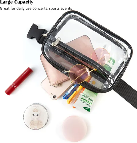 Miniatura 6 de Riñoneras transparentes, bolsa de cintura transparente aprobada para estadios con 3 bolsillos con cremallera, bolsa ligera con correa ajustable