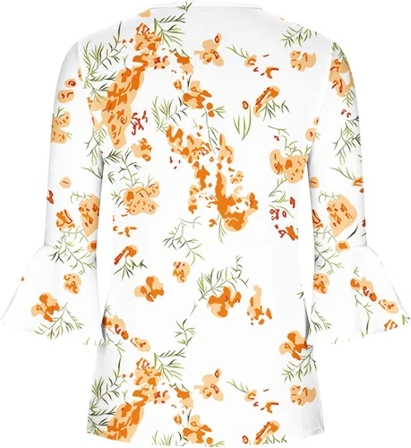 Miniatura 25 de Ceboyel Blusa tipo túnica con estampado floral para mujer, con botones, estilo Henley, con manga de codo, casual, trajes de moda para mujer
