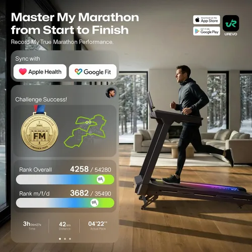 Miniatura 5 de 1st Smart Home - Cinta de correr solo para maratonistas con masajeador inteligente de pantorrillas, cintas de correr silenciosas UREVO para el hogar