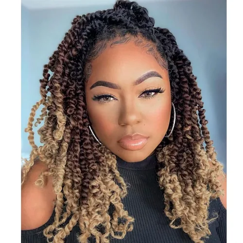 Miniatura 27 de Leeven Cabello de Ganchillo para Mujeres 16 Pulgadas Cabello de Passion Twist Pre-Retorcido 8 Paquetes Ombre Marrón Pre-Enrollado Bomb Crochet #T30