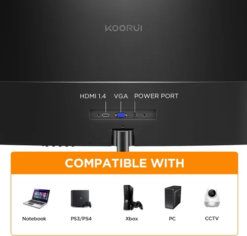 Miniatura 5 de KOORUI - Monitor curvo de 24 pulgadas para juegos, R1500, Full HD, 1080P, monitor de 75 Hz, HDMI, VGA, ajuste de inclinación, monitor LCD