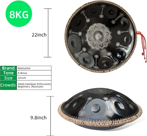 Miniatura 3 de 22 pulgadas 10 notas D menor 432HZ instrumento de tambor de acero handpan para adultos, negro