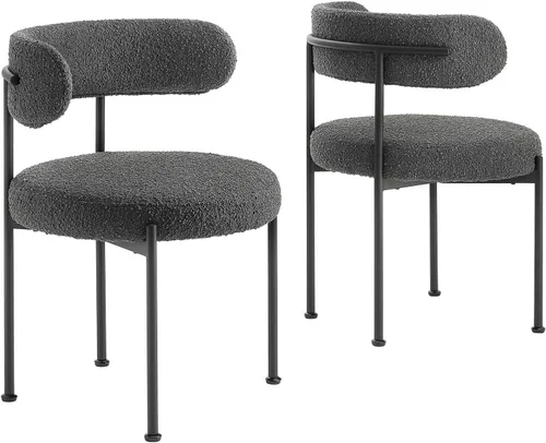Miniatura 12 de Modway EEI-6516-IVO-BLK Albie Boucle - Juego de 2 sillas de comedor de tela, color negro marfil