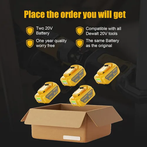 Miniatura 6 de Paquete de 4 baterías de repuesto de 8.0 Ah para Dewalt de 20 V de litio compatible con Dewalt 20 voltios MAX batería XR DCB200 DCB201 DCB203 DCB204