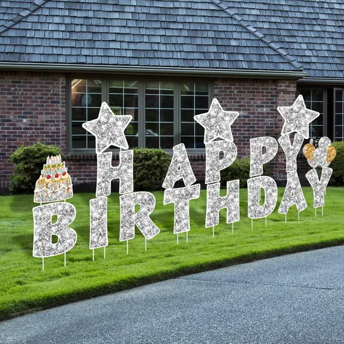 Miniatura 10 de Jetec 18 Piezas de Carteles de Cumpleaños para Patio con Estacas, Carteles de Cumpleaños al Aire Libre de 16 Pulgadas, Decoraciones de Cumpleaños