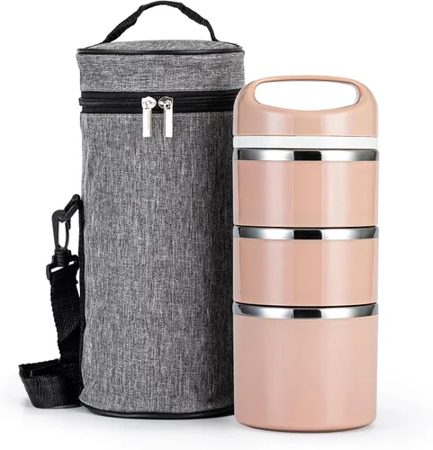Miniatura 13 de Lille Home Contenedores de Almuerzo Apilables de Acero Inoxidable, Capacidad de 43OZ 3 Capas Caja Bento a Prueba de Fugas para Adultos, Lonchera