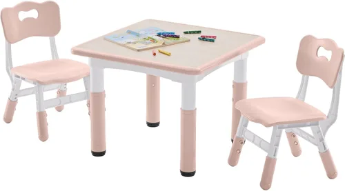 Miniatura 7 de DOREROOM Juego de mesa y 2 sillas para niños, mesa y sillas para niños pequeños de altura ajustable con escritorio de graffiti, 23.6 pulgadas