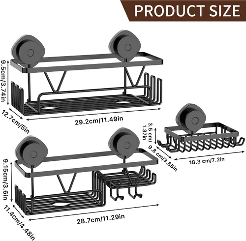 Miniatura 8 de KEGII Ventosa para ducha, paquete de 3 estantes de ducha extraíbles con ganchos y soporte para jabón, organizador de baño sin perforaciones