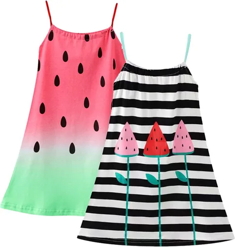 Miniatura 2 de HILEELANG Vestido de verano para niña, sin mangas, de algodón, casual, con tirantes delgados, camiseta de jersey, vestido de playa fresco