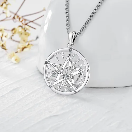 Miniatura 241 de Collar de pentagrama de plata de ley con triple luna, diosa celta, nudo celta, nudo de brujas, Ankh, sol y luna, Hécate, lilith, Santa Muerte