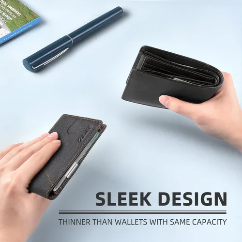 Miniatura 67 de Zitahli - Billeteras delgadas RFID para hombres, billetera de cuero flexible con clip de dinero, cartera minimalista con bolsillo frontal