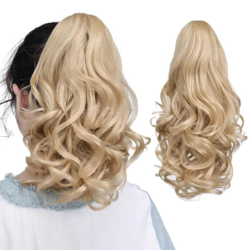 Miniatura 103 de Extensiones de cola de caballo de cabello rubio, extensiones de cola de caballo para mujer, pinza de extensiones de cabello rizado de 12 pulgadas