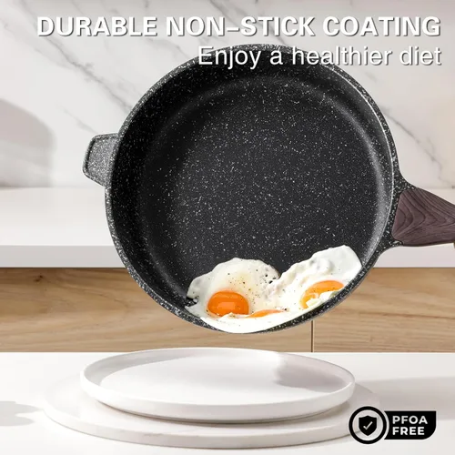 Miniatura 2 de Kordisen Sartén profunda antiadherente con tapa, sartén antiadherente de 10 pulgadas, sartén para saltear para cocinar, utensilios de cocina