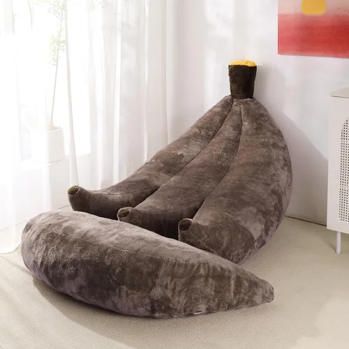 Sofá de frijoles con otomana IEVENW en forma de banana, sofá de piso con reposapiés, cómodo sofá cama convertible para adultos, sofá de felpa para