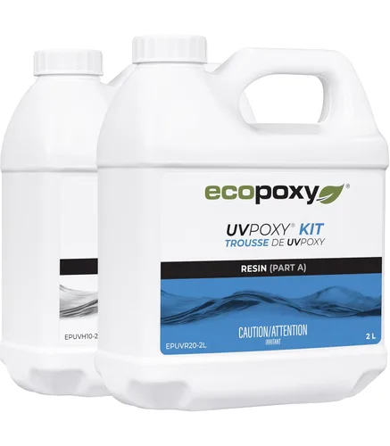 EcoPoxy UVPoxy Kit de Resina Epoxi para Recubrimiento de Superficies de Mesa y Arte - 1.06 Gal / 4L: Curado Rápido, Resistente a UV/Amarillamiento,