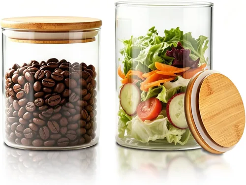 Tarros de almacenamiento de alimentos de vidrio de 33+17 oz con tapas herméticas, tarro de vidrio transparente con tapa de bambú, recipiente