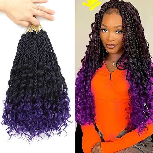 Miniatura 8 de Cabello senegalés de ganchillo con extremos rizados, 12 pulgadas, 8 paquetes de cabello bohemio de ganchillo con rizos de diosa, rizos de ganchillo