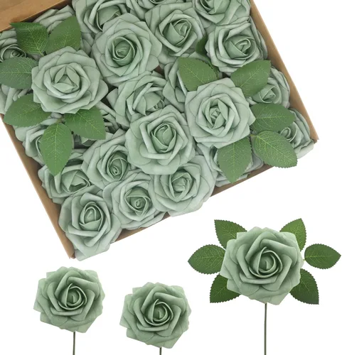 Miniatura 36 de Flores Artificiales Rosas Realistas, 50 piezas de rosas falsas con tallo de aspecto real para ramos de boda DIY, centros de mesa, despedida