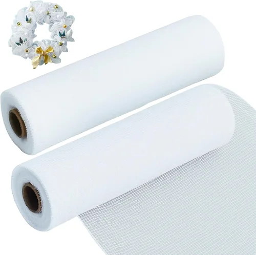 TONIFUL 2 Rollos de Cinta de Malla Decorativa Blanca de 10 Pulgadas, Malla de Tela para Suministros de Corona de Malla, Manualidades de Corona de