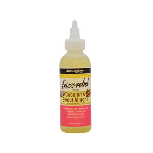 Aunt Jackie's Aceite de crecimiento natural mezcla Frizz Rebel – coco y almendra dulce, suaviza y brilla en seco, tramos rebeldes, fórmula