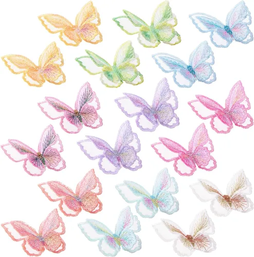 HINZIC - 18 parches de encaje de mariposa de 9 colores, apliques de organza de doble capa, bordado decorativo para coser para vestido de novia, 9