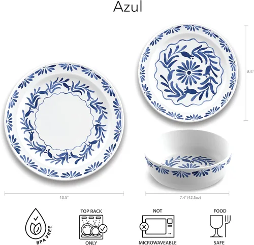 Miniatura 8 de Azul - Juego de 6 cuencos de melamina duraderos de 7.4 pulgadas, para interiores/exteriores, inastillables y aptos para lavavajillas, para ensalada