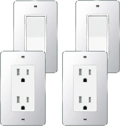 Miniatura 7 de Placa de pared con espejo plateado para interruptor de luz, placa de pared acrílica duradera, placa de pared decorativa de una sola pandilla