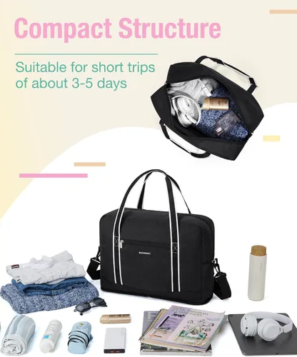 Miniatura 4 de BAGSMART Bolsa de lona para hombre y mujer, Negro -, Bolsa de viaje