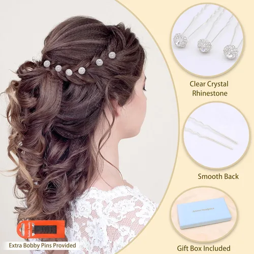 Miniatura 2 de Juego de 6 horquillas para el pelo nupcial estilo Bobby con diamantes de imitación brillantes para bodas (plata)
