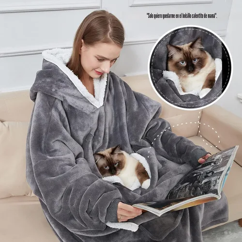 Miniatura 2 de Cozystar Manta con capucha y bolsillo gigante (Pet Won't Leave) extra suave forro polar Sherpa gruesa, cálida y acogedora sudadera de gran