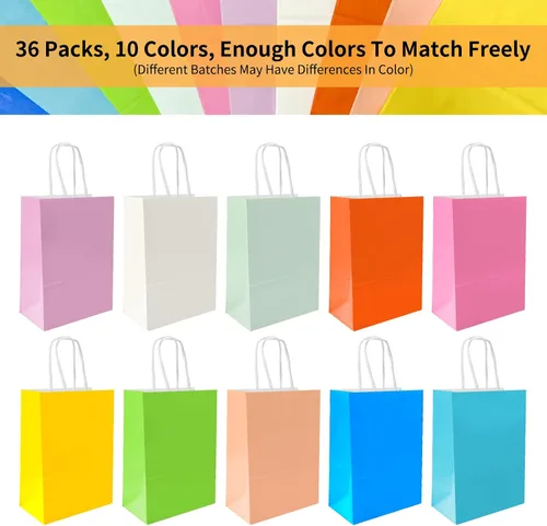 Miniatura 2 de XEMGUE Paquete de 36 bolsas de regalo pequeñas con asas, 10 coloridas bolsas de papel para recuerdos de fiesta de cumpleaños de niños, baby shower