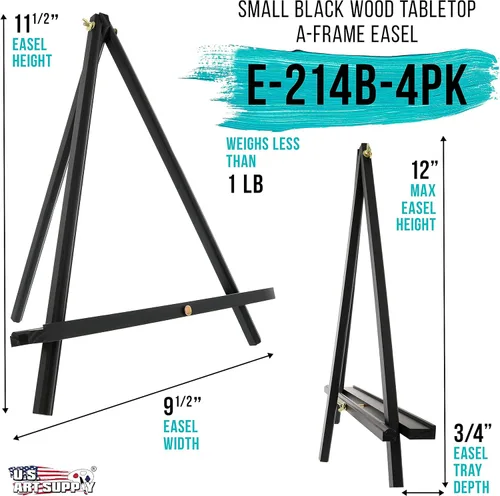 Miniatura 2 de U.S. Art Supply Caballete de mesa de madera negra de 12 pulgadas (paquete de 4) – Soporte de lona ajustable con marco en A para pintar fiestas
