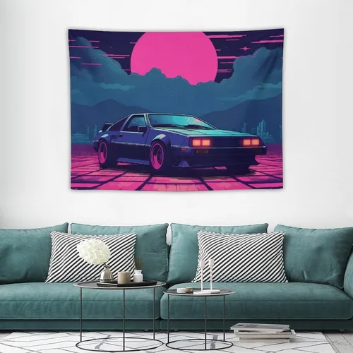 Miniatura 3 de josnmre Retrowave Jdm Classic Car Retro Cyberpunk Tapestry Wall Hanging for Bedroom Aesthetic Art Home Decor Dorm Classroom Living Room Tapestries